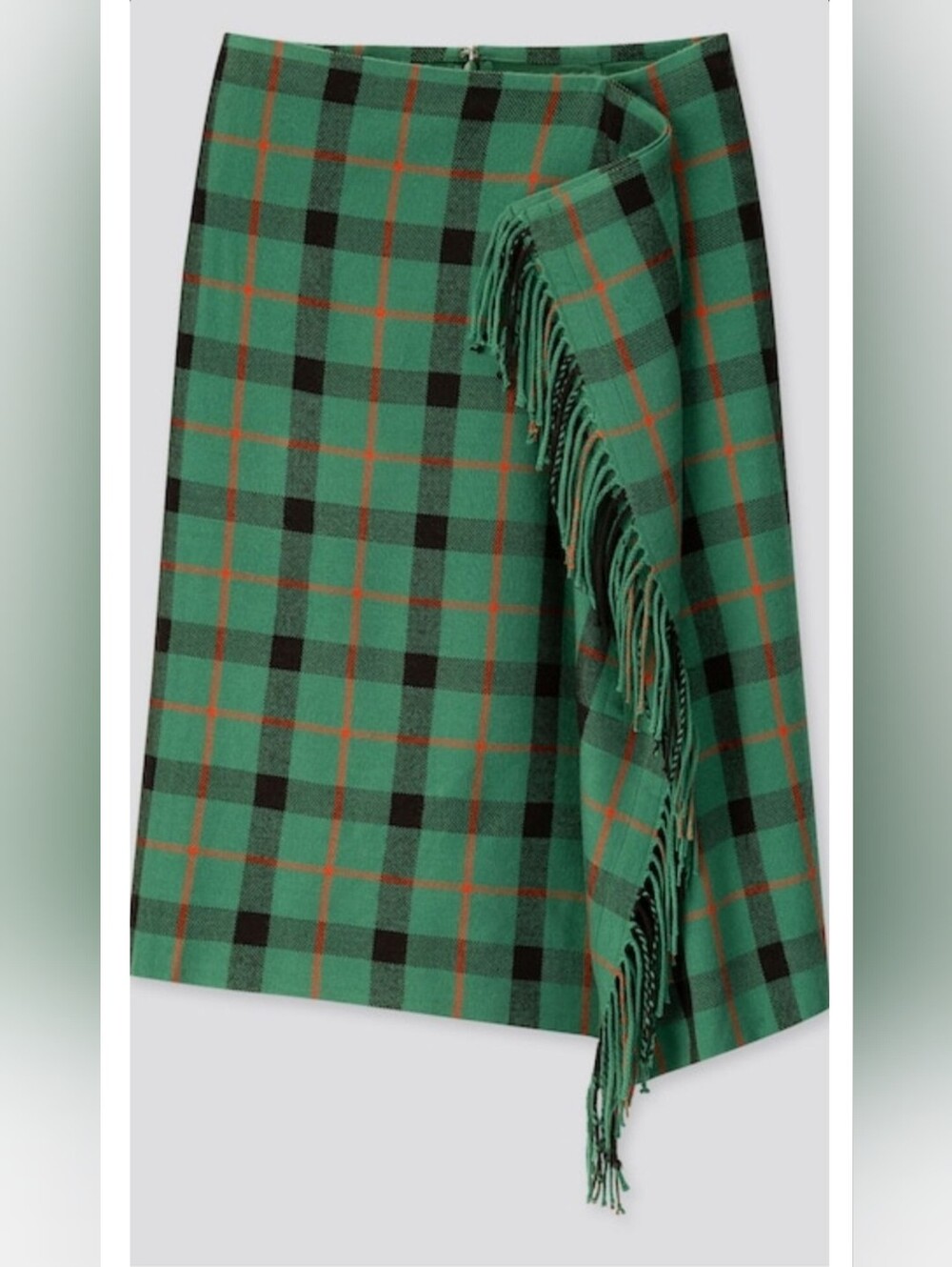 NWT UNIQLO JW Anderson Green Plaid Fringe Wrap Midi Skirt Size 2 Waist 25"
